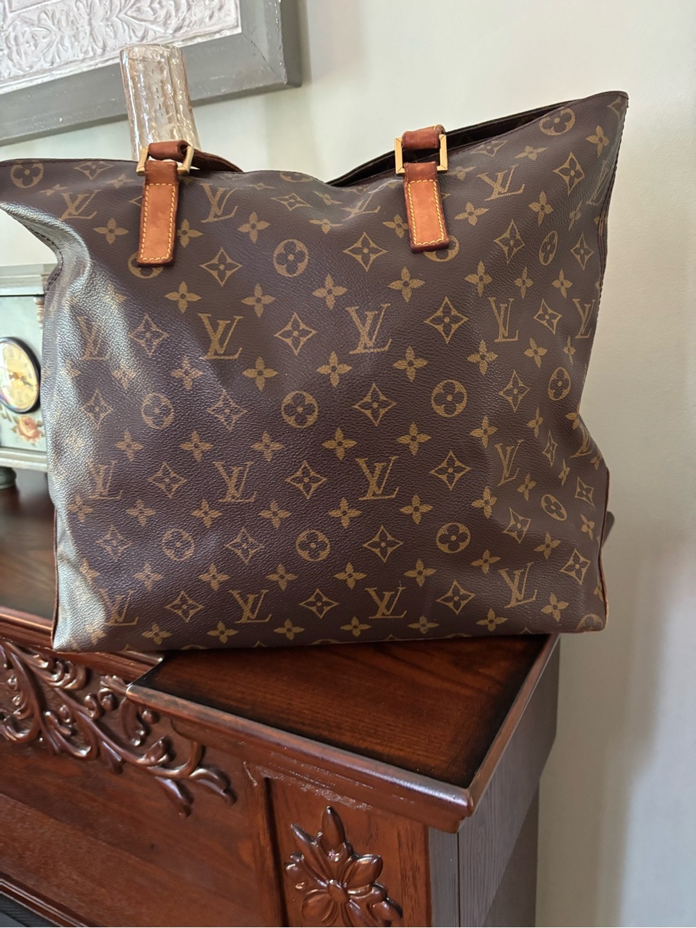 Louis Vuitton Monogram Canvas Tote in Dark Brown with Tan Trim